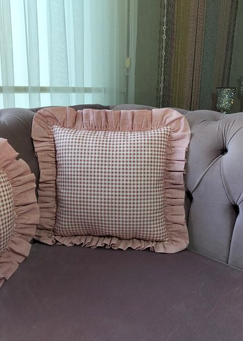 BONCUK ELYAF DOLGULU...Pembe Kareli Fırfırlı Yuvarlak Yastık - Görsel 19