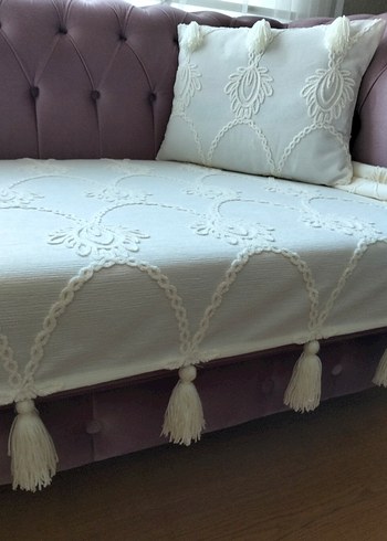 Nakışlı krem renk koltuk Örtüsü - Görsel 7