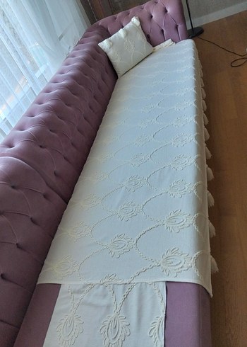 Nakışlı krem renk koltuk Örtüsü - Görsel 4