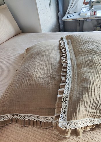 4 kat müslin kumaştan yastık kılıfı ve yatak şalı - Görsel 6