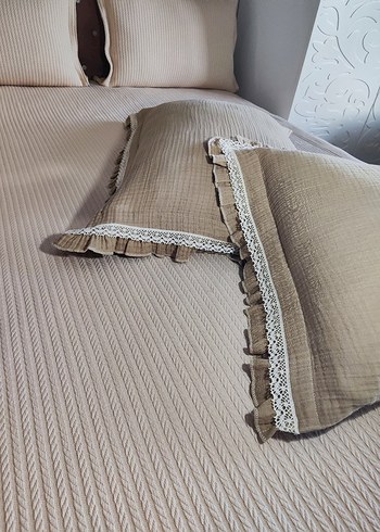 4 kat müslin kumaştan yastık kılıfı ve yatak şalı - Görsel 8