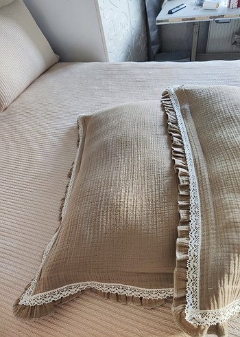 4 kat müslin kumaştan yastık kılıfı ve yatak şalı - Görsel 2