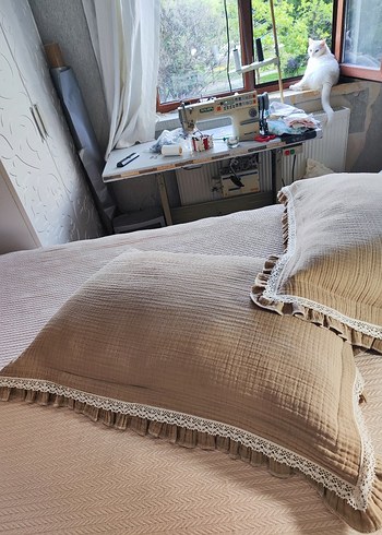 4 kat müslin kumaştan yastık kılıfı ve yatak şalı - Görsel 12