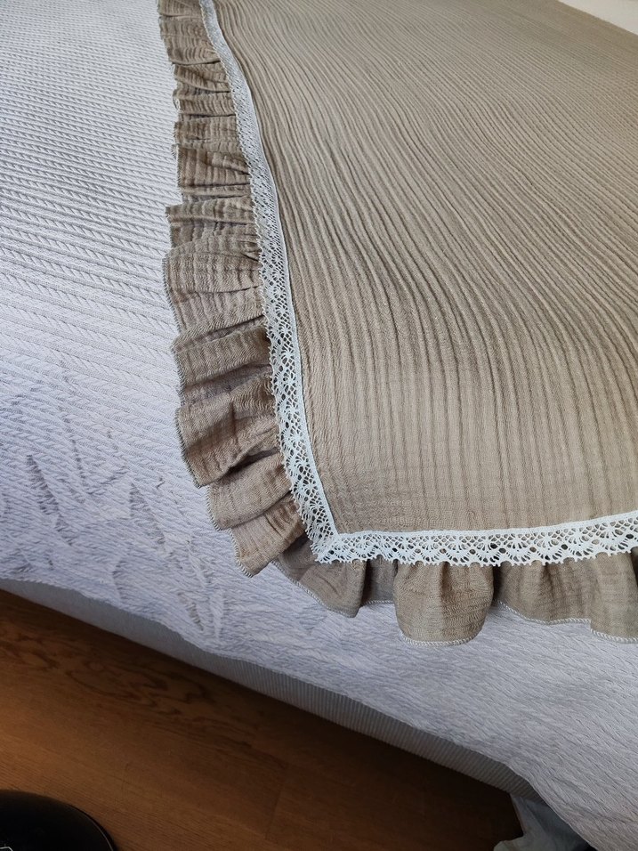 4 kat müslin kumaştan yastık kılıfı ve yatak şalı - Görsel 4