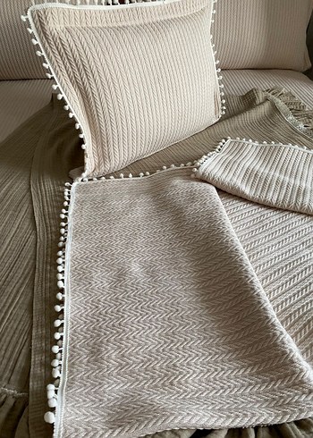 Nakışlı örme kumaş bebek pike ve yastık ..Bej. 100*120 - Görsel 3