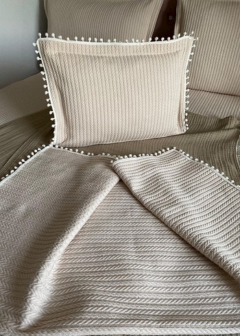 Nakışlı örme kumaş bebek pike ve yastık ..Bej. 100*120 - Görsel 2