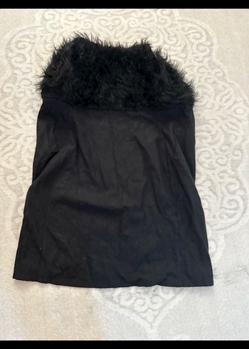 Siyah Uzun Kürklü Straplez Kadın Yelek - Görsel 3