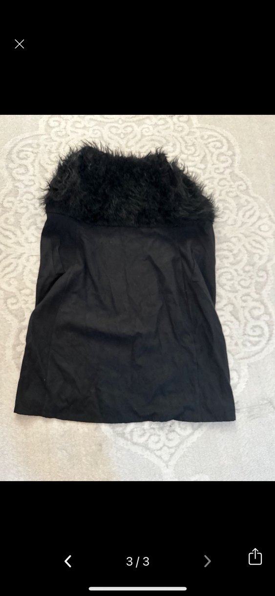 Siyah Uzun Kürklü Straplez Kadın Yelek - Görsel 3