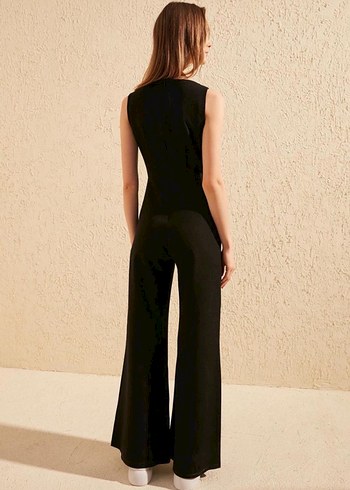 Kadın Siyah Kemerli Uzun Tulum - Görsel 3