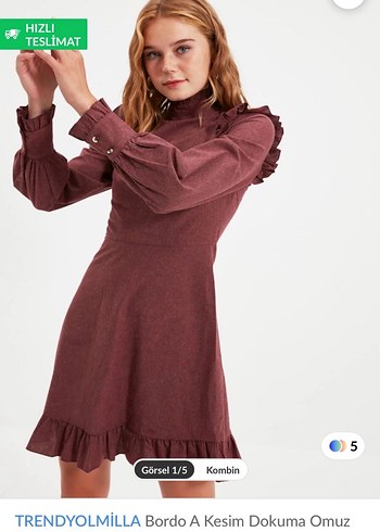 Bordo elbise - Görsel 2
