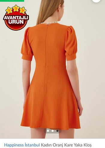 Kadın Turuncu Kare Yaka Midi Elbise - Görsel 3