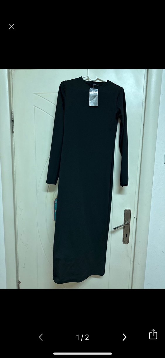 Uzun Siyah Drapeli Kadın Elbise - Görsel 2