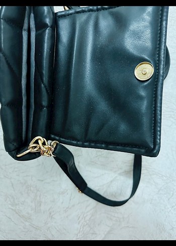 Siyah Deri Tokalı Kadın Omuz Çantası - Görsel 4