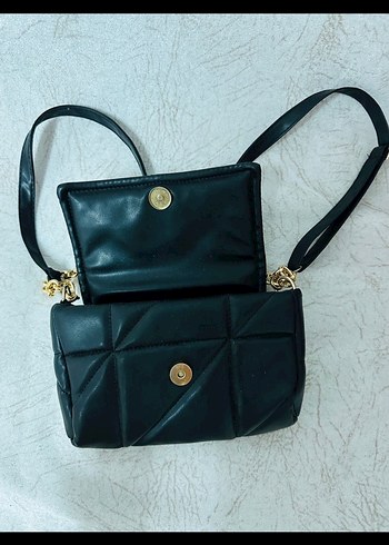 Siyah Deri Tokalı Kadın Omuz Çantası - Görsel 3