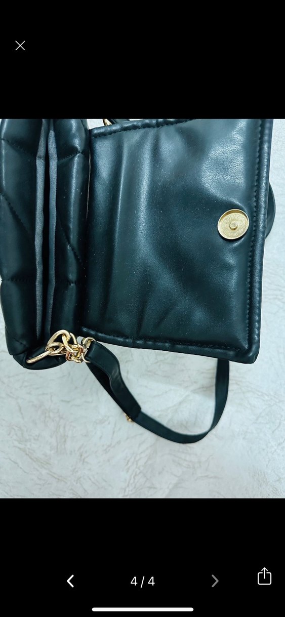 Siyah Deri Tokalı Kadın Omuz Çantası - Görsel 4