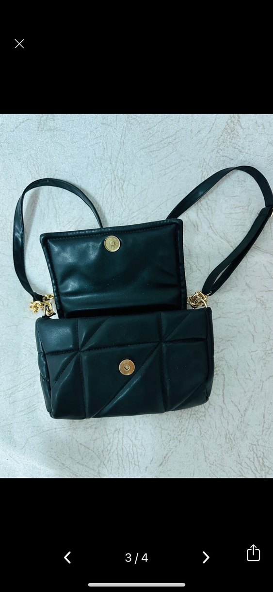 Siyah Deri Tokalı Kadın Omuz Çantası - Görsel 3