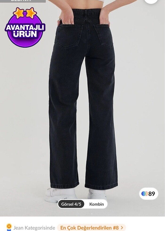 Kadın siyah yüksek bel kot pantolon - Görsel 2