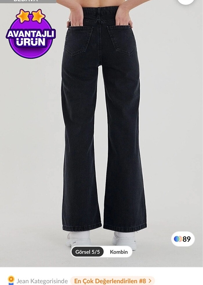 Kadın siyah yüksek bel kot pantolon - Görsel 3