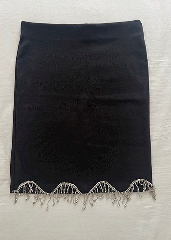 s Beden Siyah Boncuklu Crop Top ve Etek Takımı