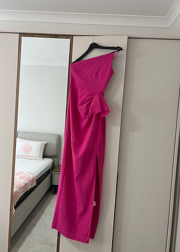 xs Beden pembe Renk Pembe Drapeli Tek Askılı Uzun Elbise