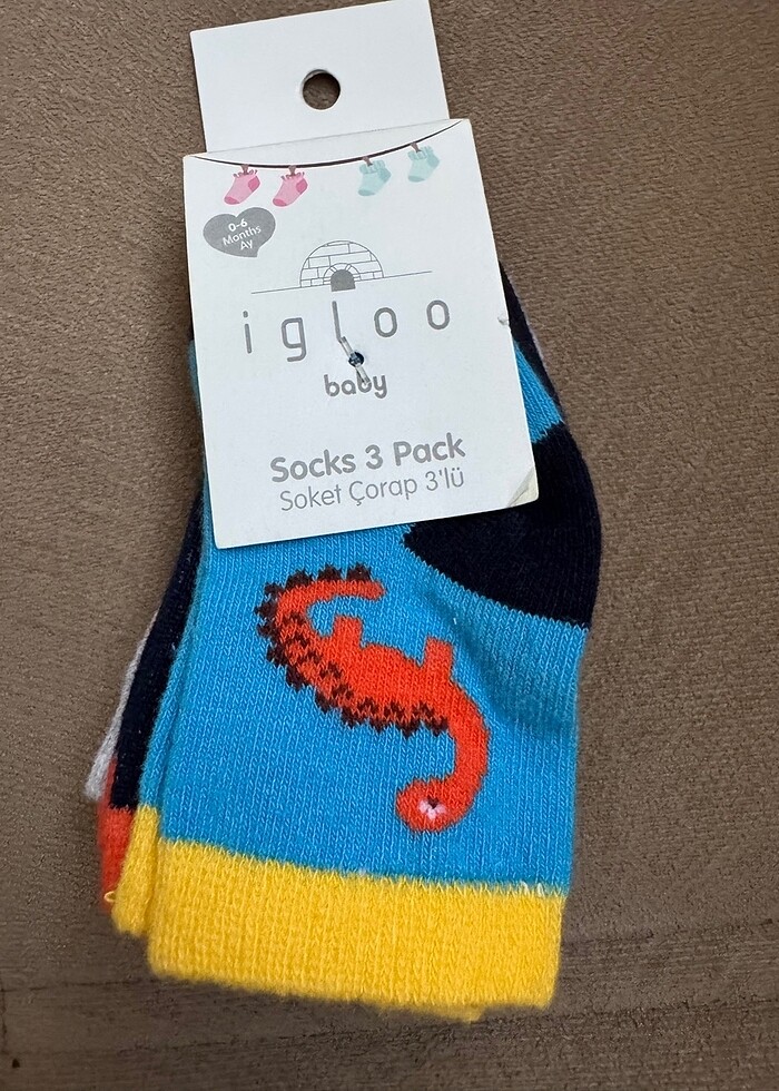 Dinazor baskılı üçlü çorap 0-6 ay yeni etiketli - Görsel 2
