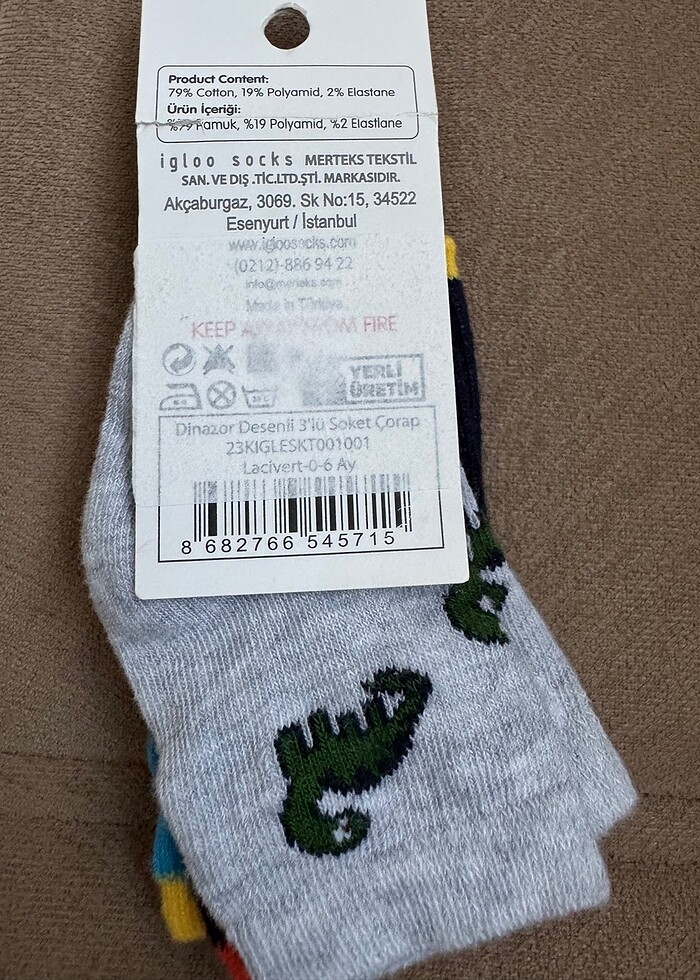 Dinazor baskılı üçlü çorap 0-6 ay yeni etiketli - Görsel 5