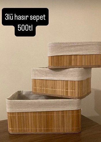 3'lü Hasır Sepet Seti Bej