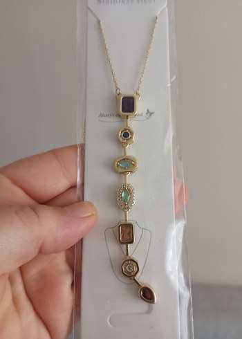 renkli taşlı çelik kolye - Görsel 2