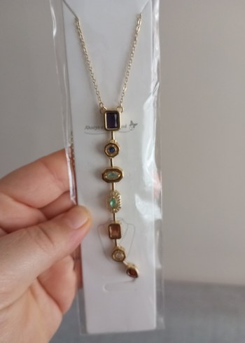 renkli taşlı çelik kolye - Görsel 3