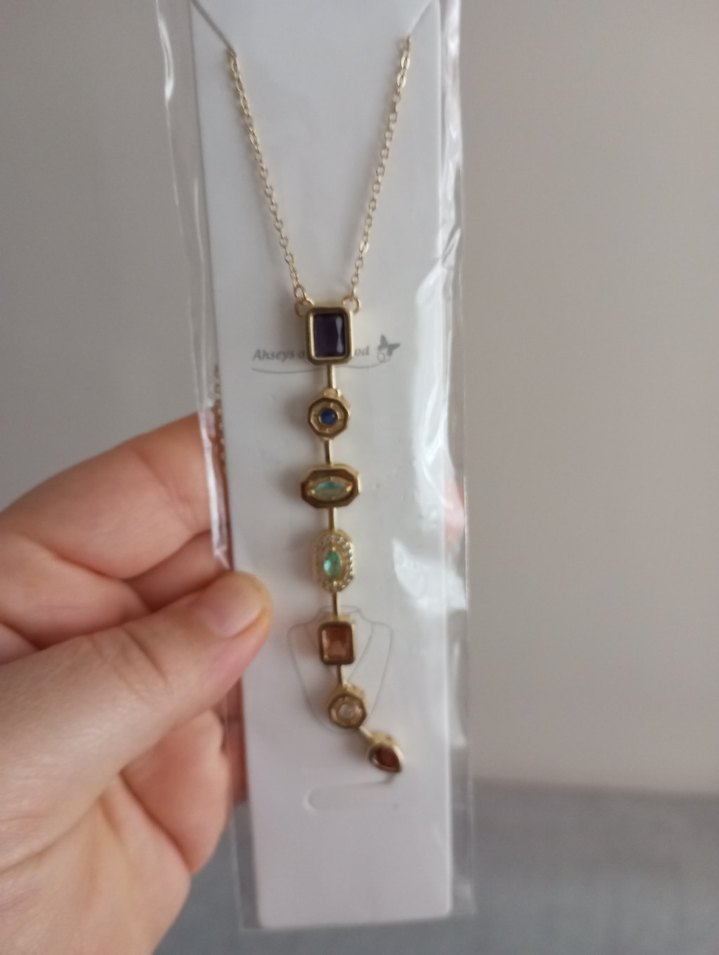 renkli taşlı çelik kolye - Görsel 3