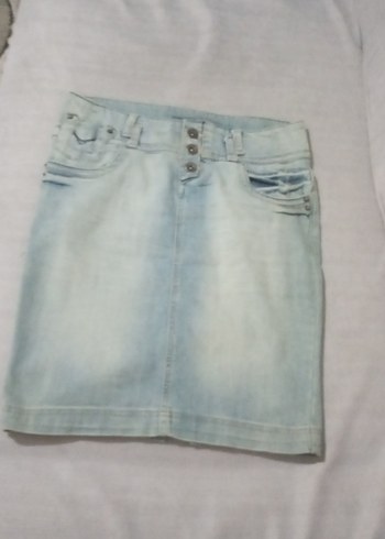 Düğmeli Pastel Mavi Kadın Denim Mini Etek - Görsel 9