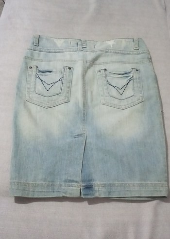 Düğmeli Pastel Mavi Kadın Denim Mini Etek - Görsel 8