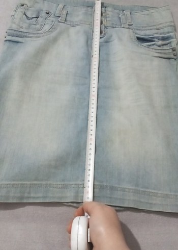 Düğmeli Pastel Mavi Kadın Denim Mini Etek - Görsel 11