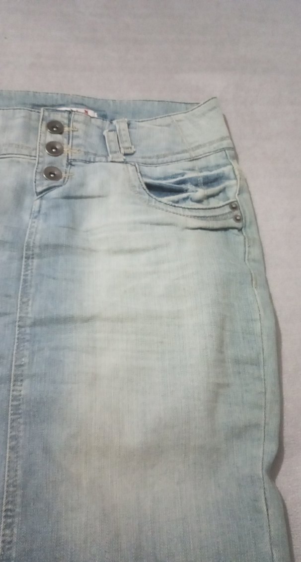 Düğmeli Pastel Mavi Kadın Denim Mini Etek - Görsel 3