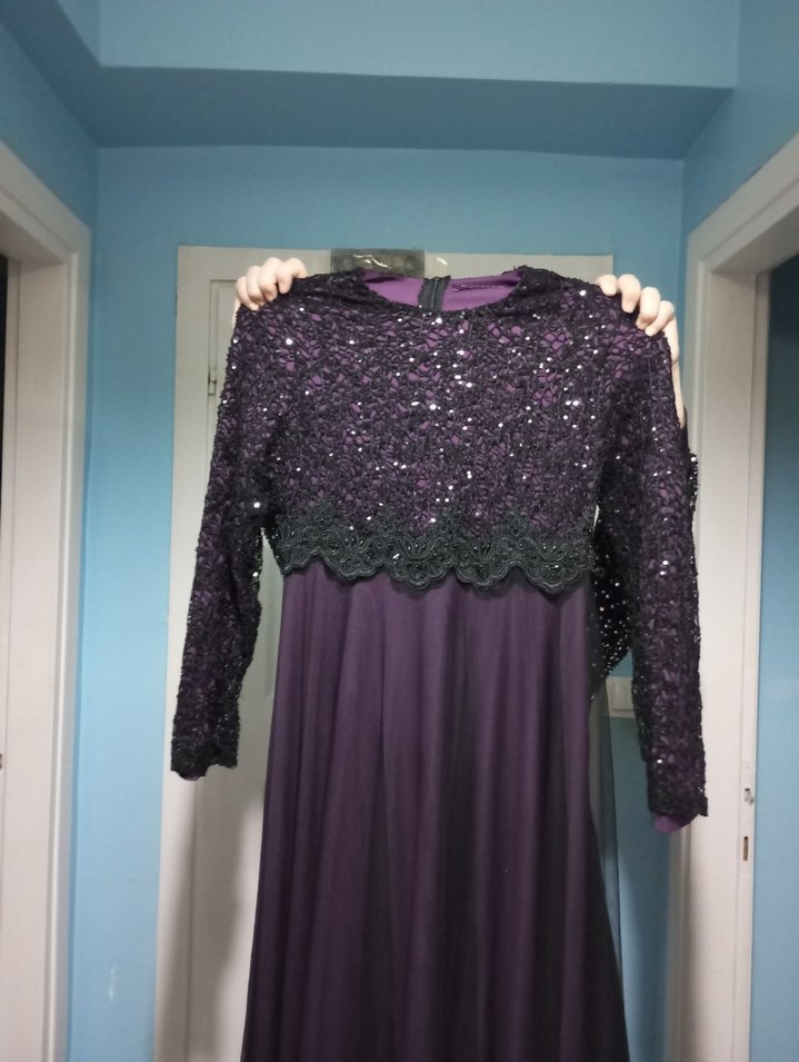 Uzun Mor Gotik Abiye Elbise - Görsel 2