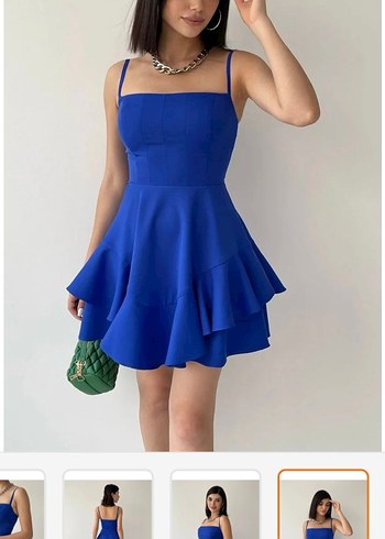 Mavi Mini Saten Elbise - Görsel 3