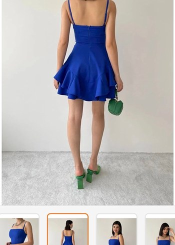 Mavi Mini Saten Elbise - Görsel 2