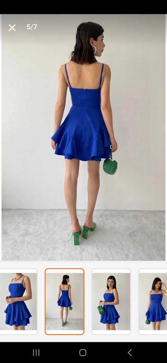 Mavi Mini Saten Elbise - Görsel 2