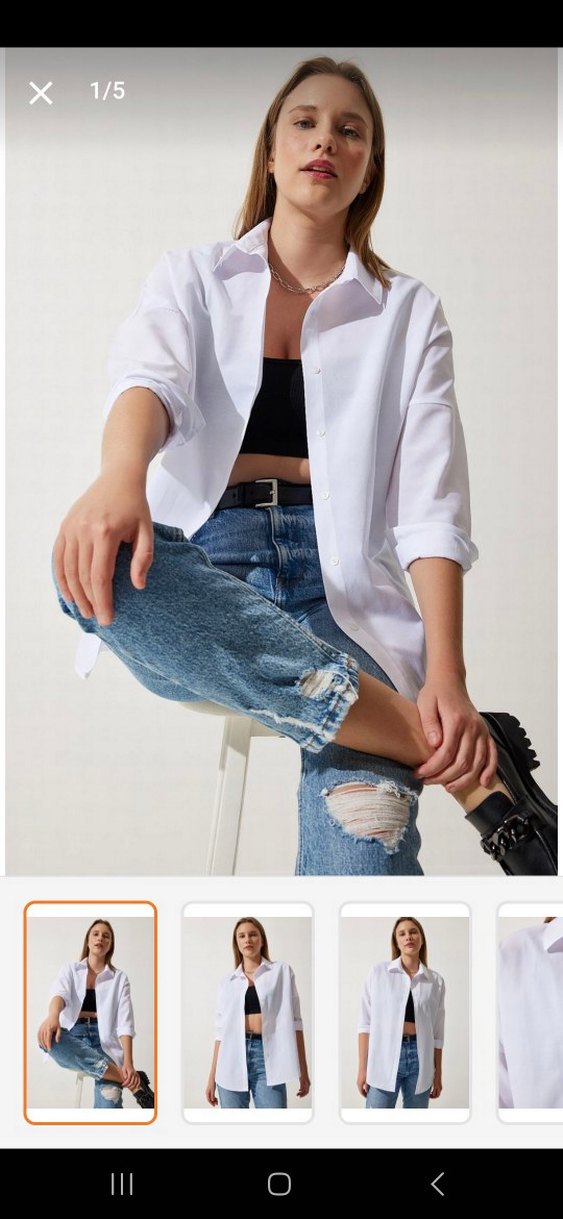 Düğmeli Beyaz Pamuklu Kadın Gömlek - Görsel 2