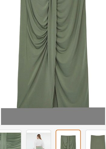 Kadın Haki Drapeli Uzun Etek - Görsel 4