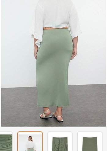 Kadın Haki Drapeli Uzun Etek - Görsel 3