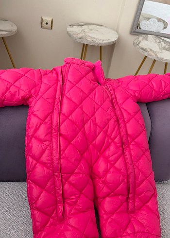 Kız Bebek Kapüşonlu Pembe Kar Tulumu - Görsel 2