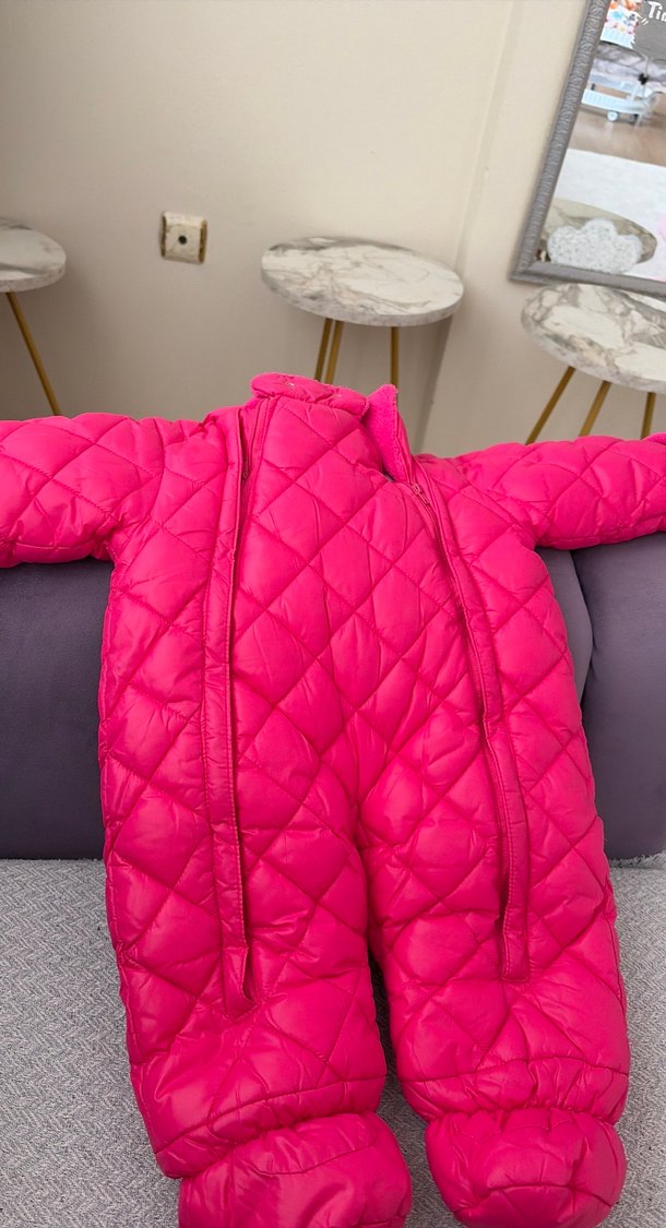 Kız Bebek Kapüşonlu Pembe Kar Tulumu - Görsel 2