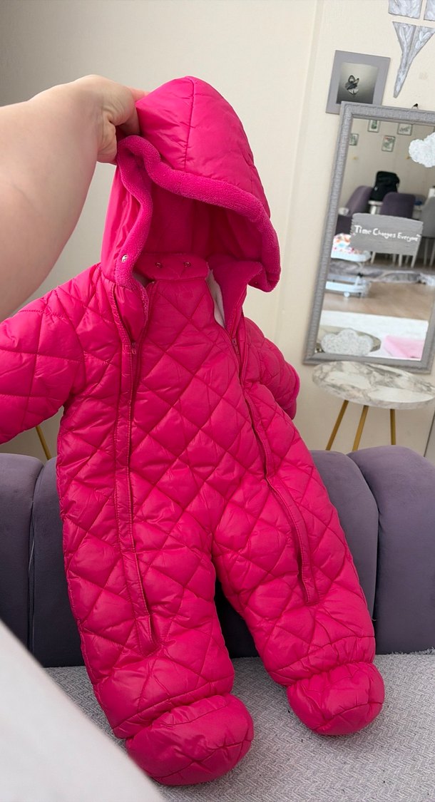 Kız Bebek Kapüşonlu Pembe Kar Tulumu - Görsel 5