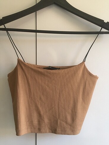 s Beden camel Renk Siyah İp Askılı Taba Crop