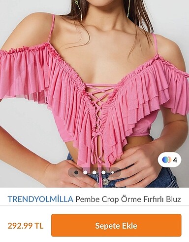 m Beden Pembe Fırfırlı Crop Örme Bluz