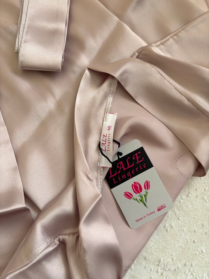 Taş İşlemeli pudra renk Bride Sabahlık - Görsel 5