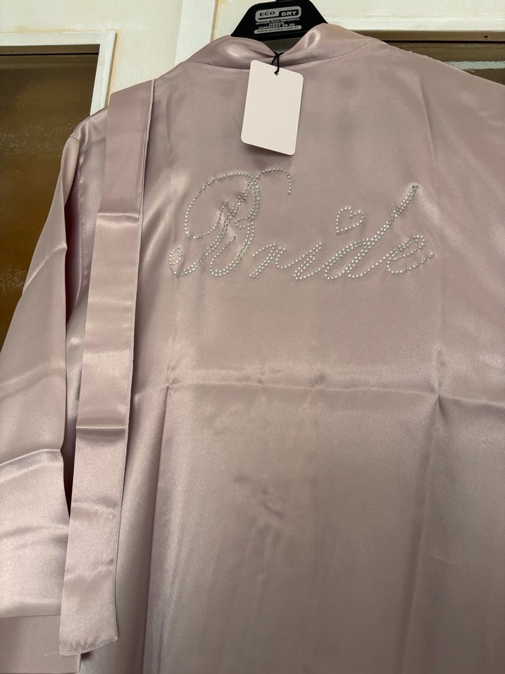 Taş İşlemeli pudra renk Bride Sabahlık - Görsel 2