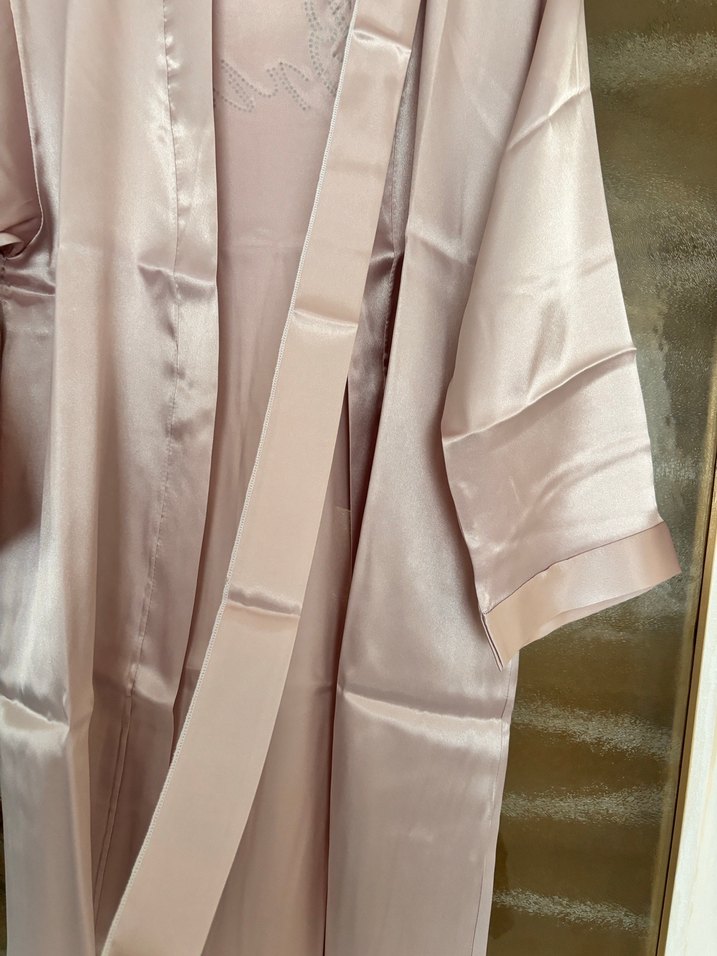 Taş İşlemeli pudra renk Bride Sabahlık - Görsel 3