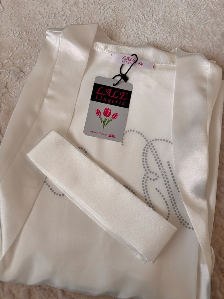 Taş İşlemeli Beyaz Midi Bride Sabahlık - Görsel 5